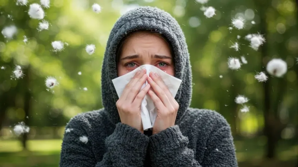 Frau mit Allergie in einem Park.